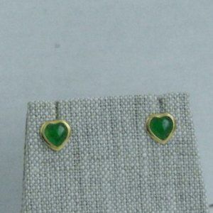 14K Yellow Gold Green Jadeite Jade Heart Shape Earrings
